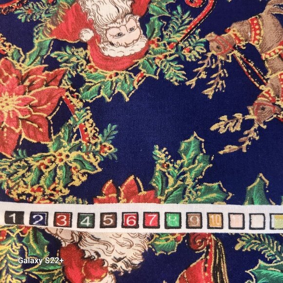 Festive Christmas Cotton Fabric Featuring Santa Deer & Poinsettia 1.5 yards 2003 - Picture 4 of 8